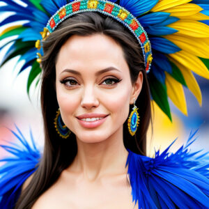 Embracing the vibrant energy of Rio Carnival in beautiful Brazilian attire, Angelina Jolie exudes pure happiness and joy. Embracing the vibrant energy of Rio Carnival in beautiful Brazilian attire, Angelina Jolie exudes pure happiness and joy.